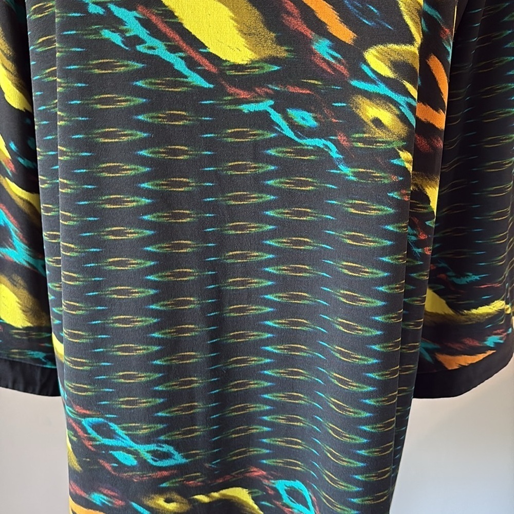 Soho Apparel Jersey stretch geometric casual dress bell long sleeves neon XL - Picture 4 of 11
